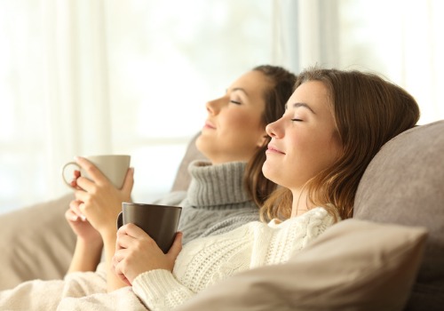 Two Women Enjoying Warmth from a Residential Heating Repair in the St. Louis MO area